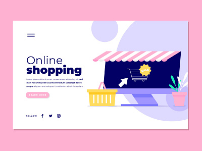 Online shopping design flat illustration landing vector