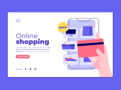 Online shopping design flat illustration landing vector