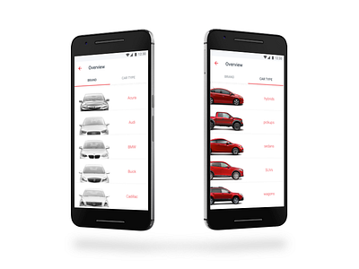 Car brand or type android car research cars mobile segmented control ui
