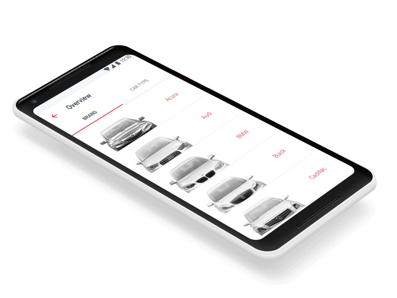 Car Brand vs. Type mobile segmented control transitions ui visual design