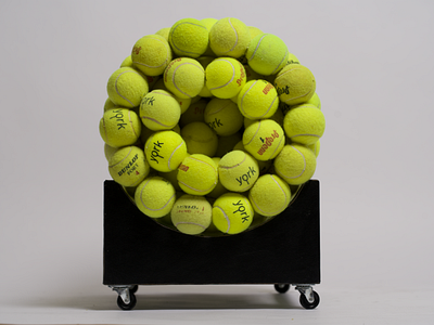 A tennis ball log bench