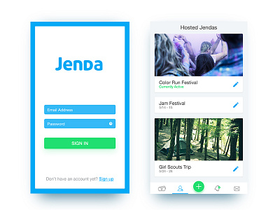 Jenda App - Login & Home agenda app ios jenda mobile ui ux