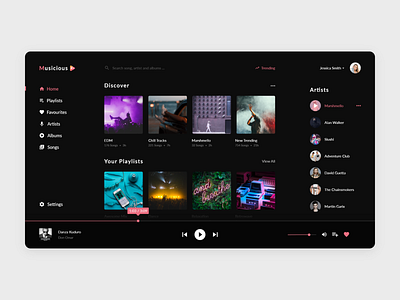 Music Player Web App (Dark) dark theme design music player music player ui ui web app