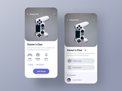 Group info screen for Messaging App about page app design chat chat app design group app group chat messaging app messenger app minimal ui userinterface