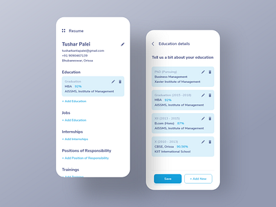 Resume and Education details (Internshala Redesign)