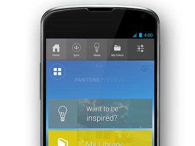 Pantone Preview Menu Down mobile navigation ui