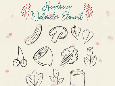 Handrawn Watercolor Kitchen Element color cooking design drawn element elements floral food hand herbs illustration isolated kitchen spices vector vegetable vegetables water watercolor watercolour