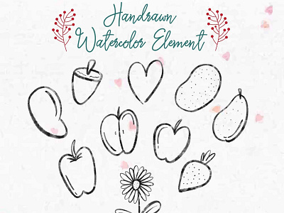 Kitchen Watercolor Element color cooking design drawn element elements floral food hand herbs illustration isolated kitchen spices vector vegetable vegetables water watercolor watercolour