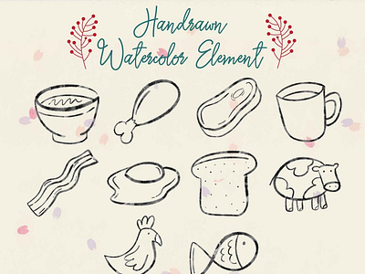 Handrawn Watercolor Element color cooking design drawn element elements floral food hand herbs illustration isolated kitchen spices vector vegetable vegetables water watercolor watercolour