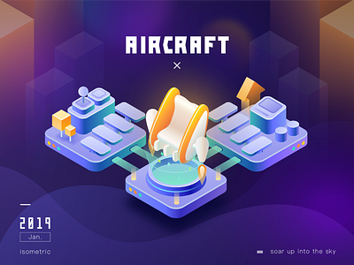 Aircraft 2.5d illustration isometric massage armchair purple sofa ui