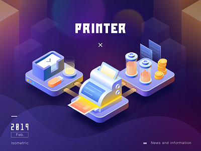 Printer 2.5d design illustration isometric purple ui