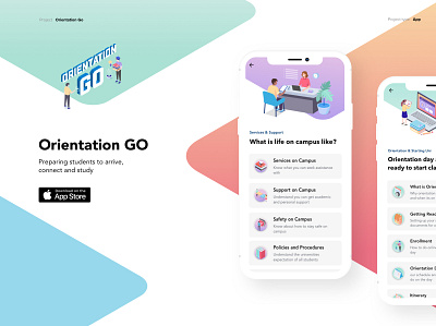 Orientation Go app app colorful design flat icon illustrator layout minimal students ui vector website