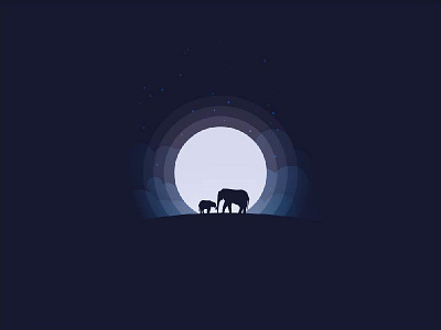 Moonlight elephants illustrator moon vector