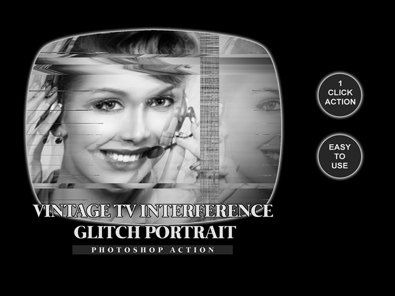 Vintage TV Interference GLITCH Portrait Photoshop Action 1click action atn file atn professional photography photo effects effect art color photo action abstract action photoshop portrait glitch interference tv vintage