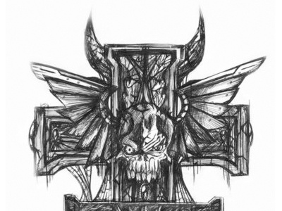 Gothic Cross cross demon horns sketch skull sword wings