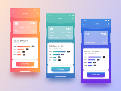 Bill interface app bank card bill button card colour data design finance icon illustration interface typography ui ux vector