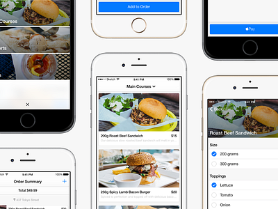 Burger App checkout commerce food ios menu mobile order sandwich ui