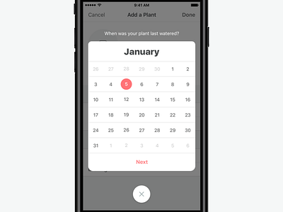 Water Scheduler Screen - WIP 6 calendar gardening ios iphone mobile planner plant schedule todo water wip