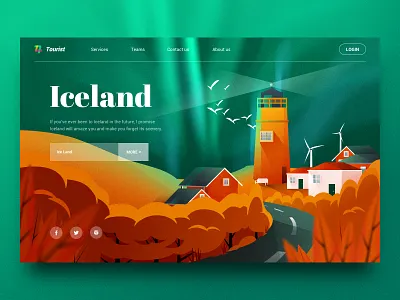 Aurora Over Iceland Illustration aurora bird house iceland illustration landingpage landscape lighthouse road scenery sketch web