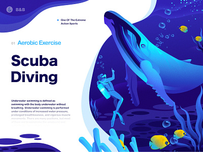 Scuba Diving animal branding design illustration landingpage landscape ocean page sea sketch ui water web whales