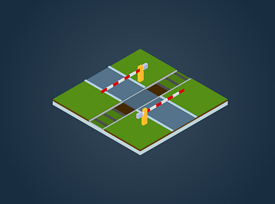 railway crossing design illustration isometric vector