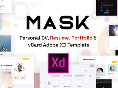 Mask - Personal CV, Resume, Portfolio & vCard Adobe XD Template vcard