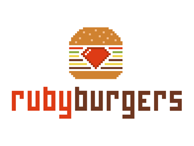 Rubyburgers burger fast food flat food hamburger logotype pixel rubyburgers typography