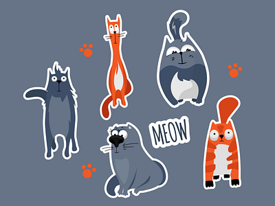 Cat sticker set animal cartoon cat character concept design digital flat funny illustration meow paw set simple socialmedia sticker vector