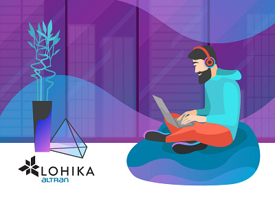 Home playlist 2020 character design flat hipster human illustration music people technology trendy vector violet work from home
