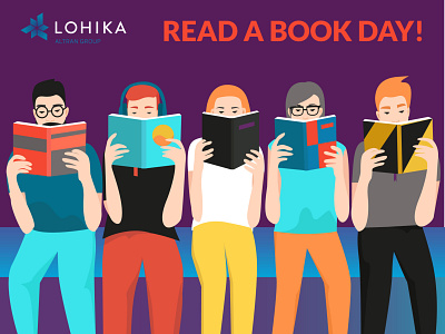 Read a book day 2020 book character concept day design flat human illustration people read simple trendy vector