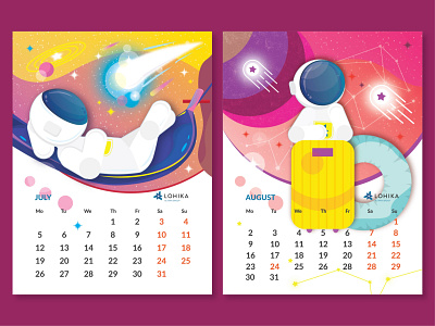 Calendar 2021 2021 adventure august calendar colorful comet concept cool design flat funny illustration july space spaceman suitcase summer travel trendy vector