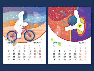 Calendar 2021 2021 adventure bike calendar concept flat fun illistration illustration illustrator october september simple space spaceman vector