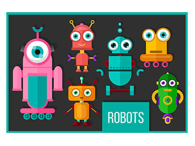 Robots cartoon character collection flat funny gif robot