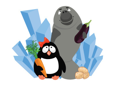 Healthy life animal carrot cartoon character eko fish flat funny health healthy ice illustration penguin potato