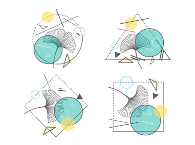 Ginkgo art circle composition concept geometric geometry ginkgo illustration leave line logo minimal art minimalism set shape simple triangle