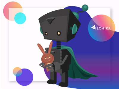 Superman cartoon character concept design flat illustration planet rabbit robot simple space superman