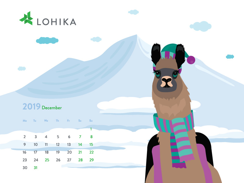 December 2019 calendar with lama by Bohdana Mykytiuk on Dribbble