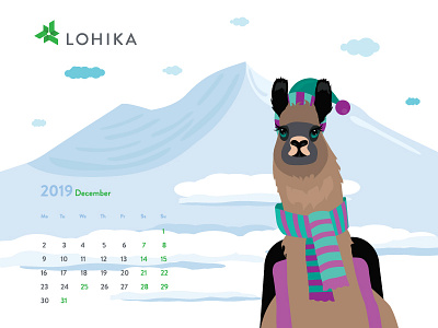 December 2019 calendar with lama