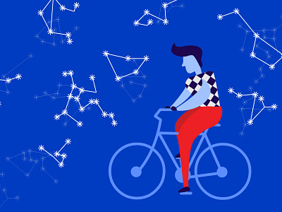 Bike bike cartoon character concept design flat human illustration man night people simple sky stars trendy