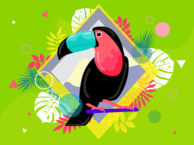 Tropical bird animal cartoon character concept design flat illustration leaves pelicans simple tropic tropical tropical leaves vector
