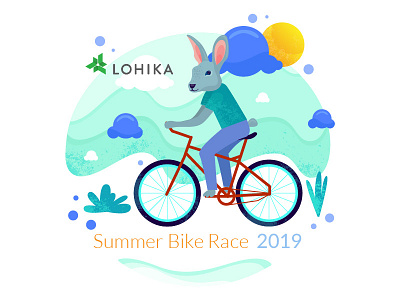 Summer Bike Race animal bike cartoon character concept design flat funny illustration leaves nature rabbit race simple summer vector