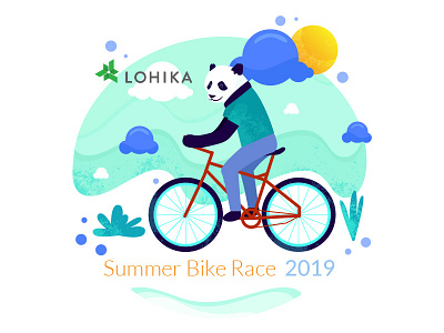 Summer Bike Race animal bike cartoon character concept flat illustration mood panda race simple sky summer trendy vector