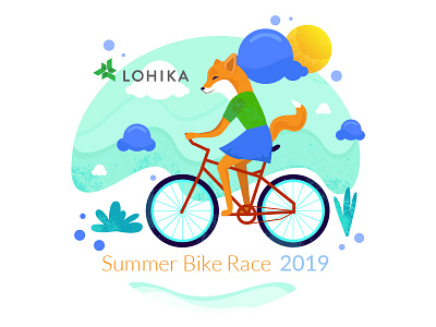 Summer Bike Race with fox bike cartoon character concept flat fox illustration race simple summer trendy vector