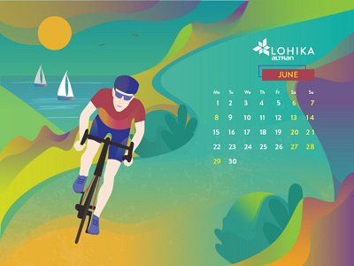 Calendar 2020 June 2020 bike calendar character concept design flat illustration man nature simple vector