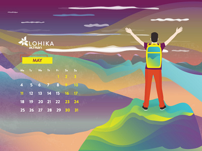 Calendar 2020 May 2020 calendar cartoon character concept design flat freedom hike hiking human illustration man may mountain nature simple sky sport tourism