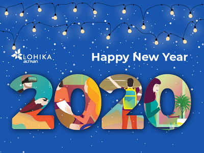 Happy New Year 2020 2020 character concept design digital flat greating illustration new year simple vector work