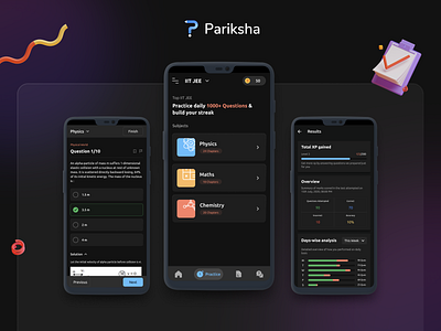 Pariksha - Android App Dark Theme android android app design application dark ui e learning education app product design ui usability user experience userinterface ux uxui