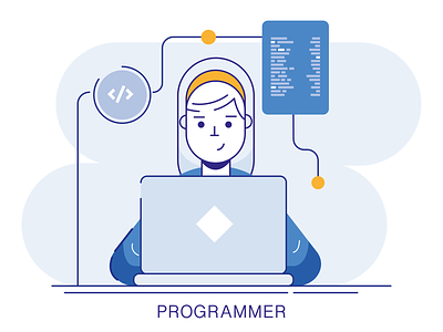 Programmer character code design fullstack graphic illustration lineart programing ui vector