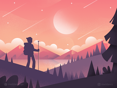 Mountain Trekking affinity designer creative flat illustration hiking illustration illustrator landscape landscape illustration madeinaffinity mountain sky sunset trekking vector