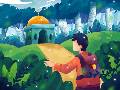 Masjid in the woods colorful digital illustration digital painting forest illustration masjid plant traveler woods